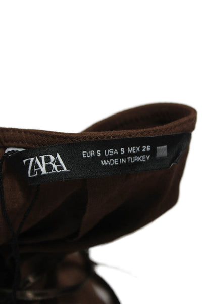 Zara Womens Mini Halter Viscose Brown Sleeveless Zip Dress Size S