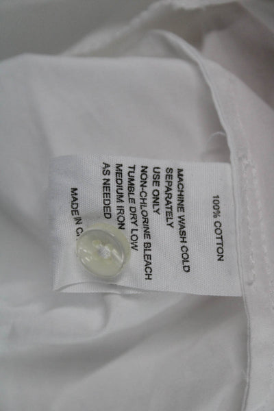 Birds of Paradis Women White Cotton High Neck Short Sleeve Button Blouse Size M
