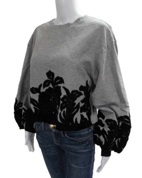 Anthropologie Womens Pullover Sweatshirt Gray Floral Crewneck Long Sleeve Size S