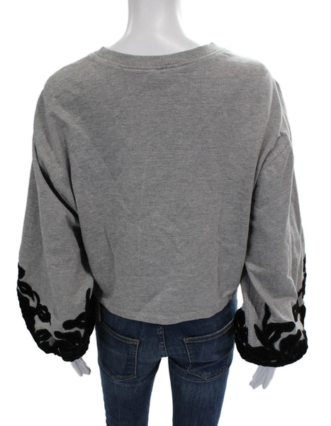 Anthropologie Womens Pullover Sweatshirt Gray Floral Crewneck Long Sleeve Size S