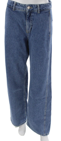 Zara Women Blue Wide-Leg Jeans High Rise Cotton Size 4