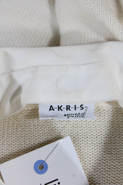 Akris Punto Women Cardigan Wool Button Collared 3/4 Sleeve Ivory Size 10