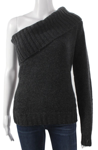 Zara Womens Pullover Sweater One Shoulder Long Sleeve Gray Polyester Size S