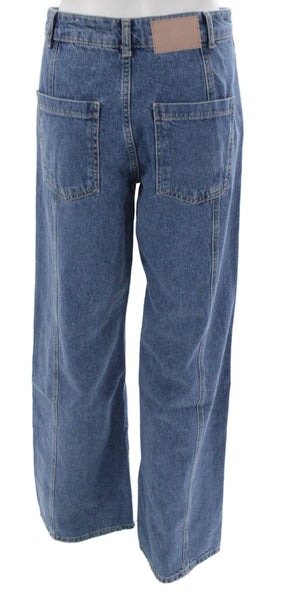 Zara Women Blue Wide-Leg Jeans High Rise Cotton Size 4
