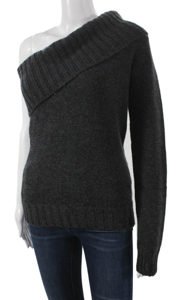 Zara Womens Pullover Sweater One Shoulder Long Sleeve Gray Polyester Size S