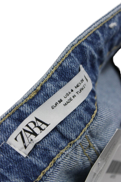 Zara Women Blue Wide-Leg Jeans High Rise Cotton Size 4