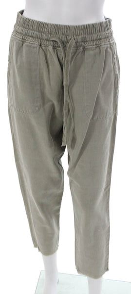 Zara Womens Cropped Pants Green Cotton Drawstring Solid Size S