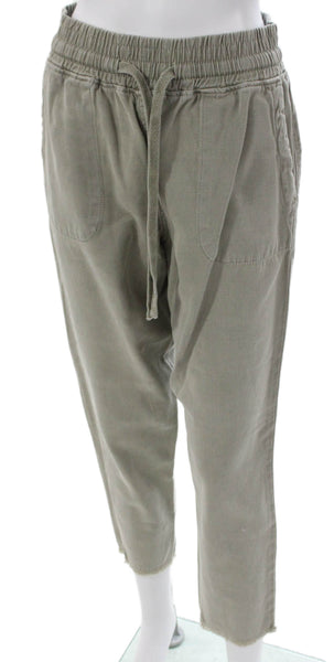 Zara Womens Cropped Pants Green Cotton Drawstring Solid Size S