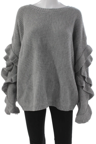 Tina Demel Womens Pullover Sweater Boat Neck Long Sleeve Gray Acrylic Size M