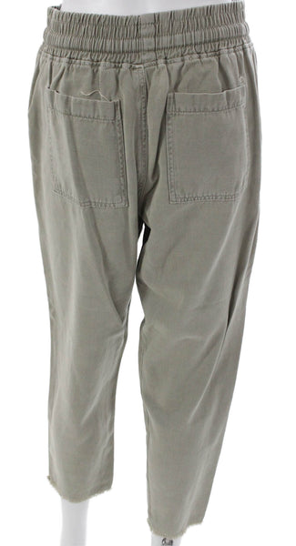 Zara Womens Cropped Pants Green Cotton Drawstring Solid Size S