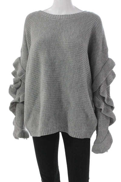 Tina Demel Womens Pullover Sweater Boat Neck Long Sleeve Gray Acrylic Size M