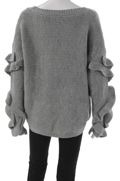 Tina Demel Womens Pullover Sweater Boat Neck Long Sleeve Gray Acrylic Size M
