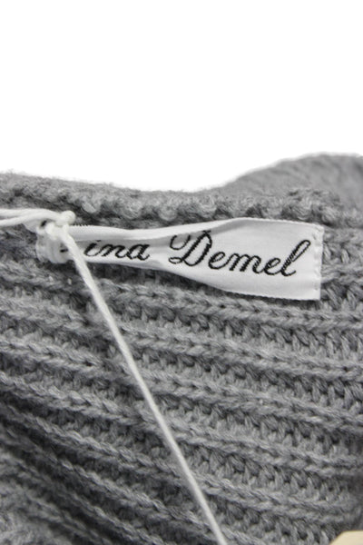 Tina Demel Womens Pullover Sweater Boat Neck Long Sleeve Gray Acrylic Size M