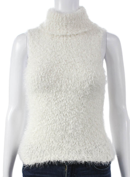 Zara Women Turtleneck Sweater Vest White Polyester Sleeveless Size M