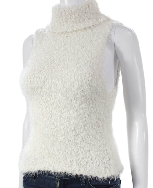Zara Women Turtleneck Sweater Vest White Polyester Sleeveless Size M
