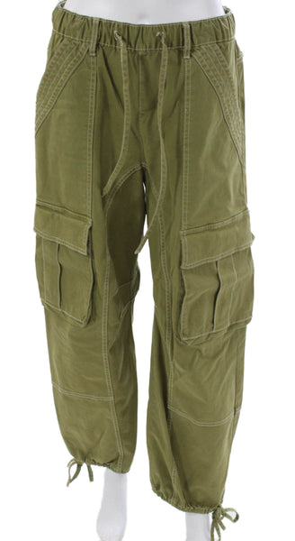 Zara Women Cargo Pants Green Cotton Drawstring 30in Size 4