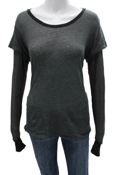 NSF Womens Scoop Neck Long Sleeve Basic T-Shirt Gray Size M