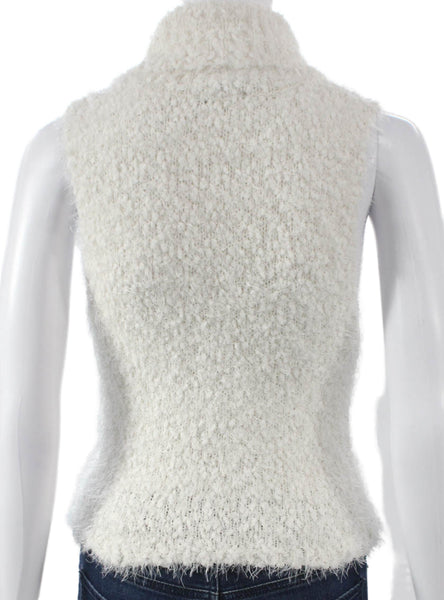 Zara Women Turtleneck Sweater Vest White Polyester Sleeveless Size M
