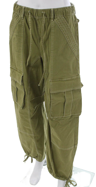 Zara Women Cargo Pants Green Cotton Drawstring 30in Size 4