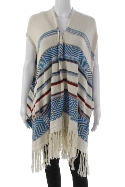 Tina Demel Women V-Neck Striped Cape Sweater Ivory Cotton Sleeveless Size XS