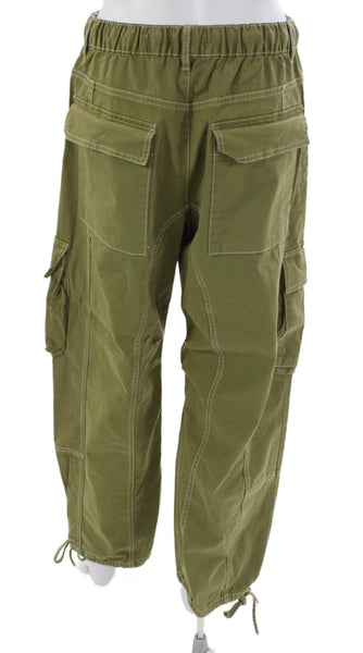 Zara Women Cargo Pants Green Cotton Drawstring 30in Size 4
