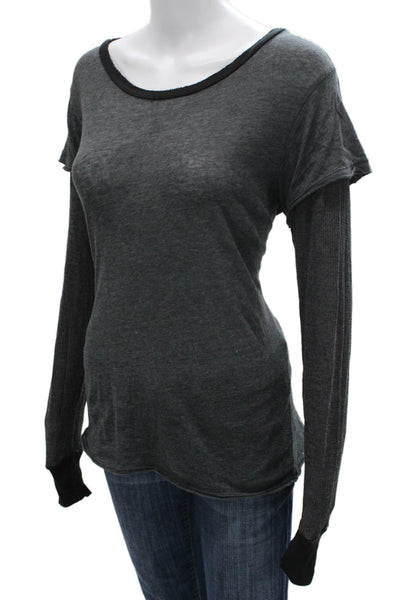 NSF Womens Scoop Neck Long Sleeve Basic T-Shirt Gray Size M