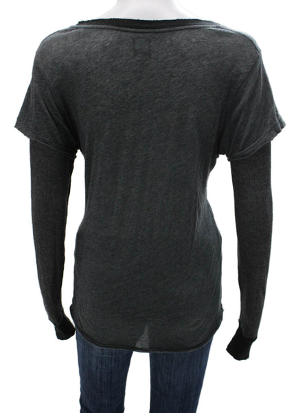 NSF Womens Scoop Neck Long Sleeve Basic T-Shirt Gray Size M