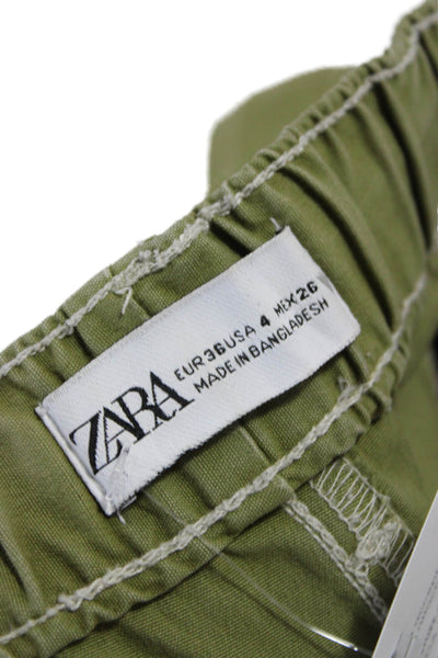 Zara Women Cargo Pants Green Cotton Drawstring 30in Size 4
