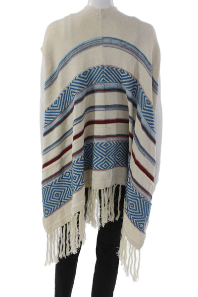 Tina Demel Women V-Neck Striped Cape Sweater Ivory Cotton Sleeveless Size XS