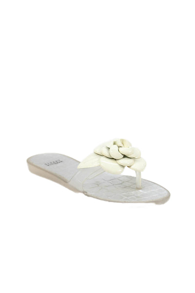 Stuart Weitzman Womens Rose Accent Flip Flops White Size 8