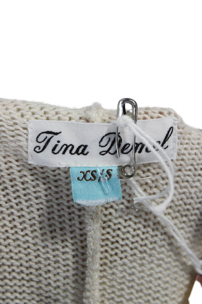 Tina Demel Women V-Neck Striped Cape Sweater Ivory Cotton Sleeveless Size XS