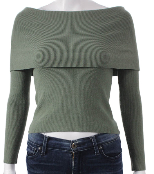 Wilfred Women Pullover Wool Boat Neck Long Sleeve Green Sweater Size S