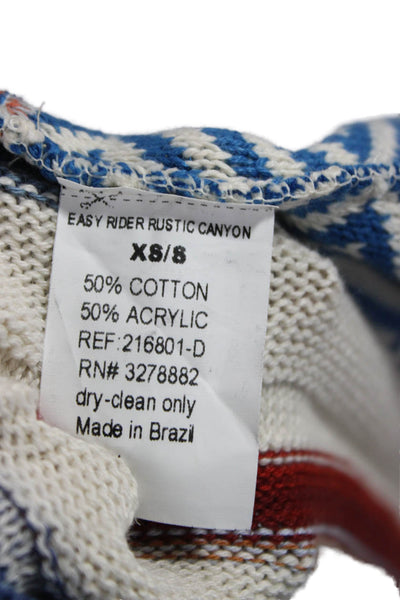 Tina Demel Women V-Neck Striped Cape Sweater Ivory Cotton Sleeveless Size XS