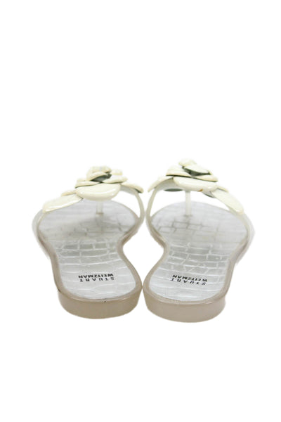 Stuart Weitzman Womens Rose Accent Flip Flops White Size 8