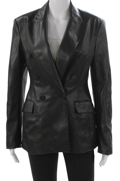Zara Women Basic Jacket Black Polyurethane Long Sleeve Button Size M