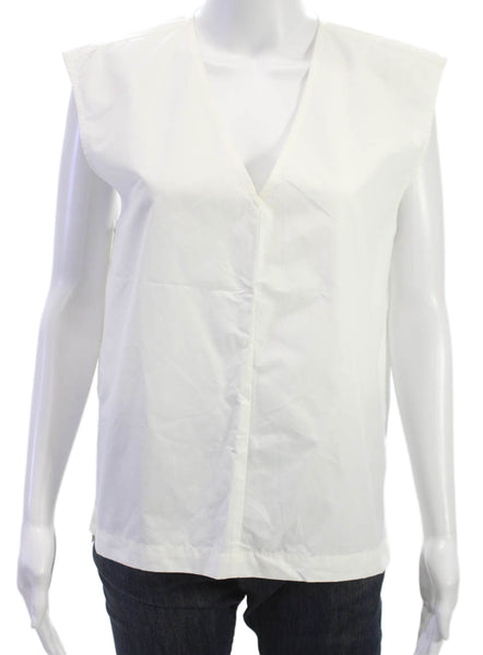Kal Rieman Womens Sleeveless V-Neck Cotton Button Basic Blouse White Size M