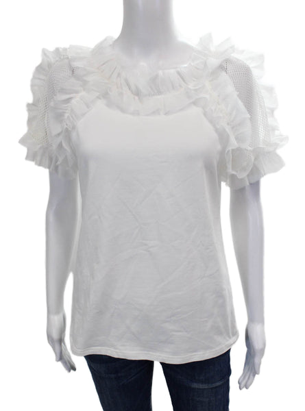 Gracia Womens Basic White Cotton Short Sleeve Round Neck T-Shirt Size L