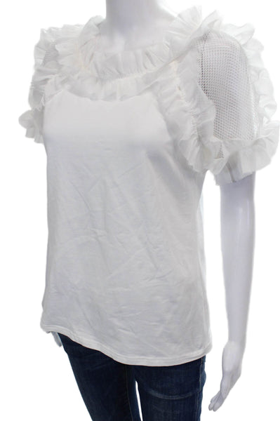 Gracia Womens Basic White Cotton Short Sleeve Round Neck T-Shirt Size L