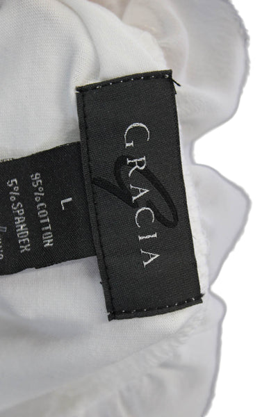 Gracia Womens Basic White Cotton Short Sleeve Round Neck T-Shirt Size L