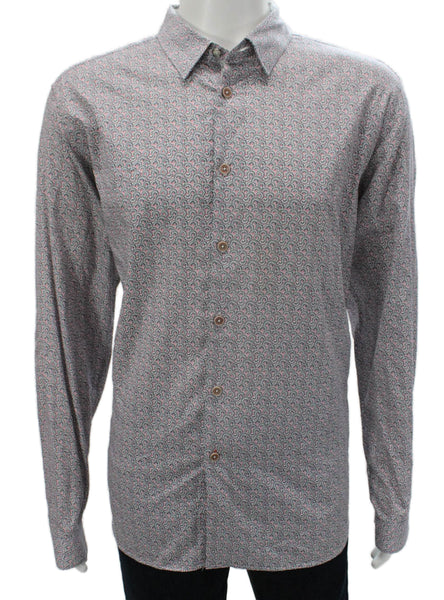 Ted Baker London Mens Abstract Print Button Down Shirt Multi Colored Size 7