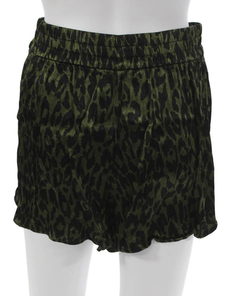 Zara Women Black Animal Print Viscose Hot Pants Drawstring Size S