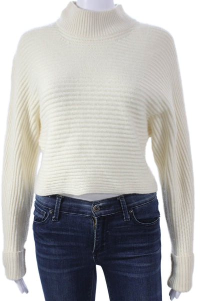 Intermix Womens Pullover Sweater Ivory Wool Mock Neck Long Sleeve Size S