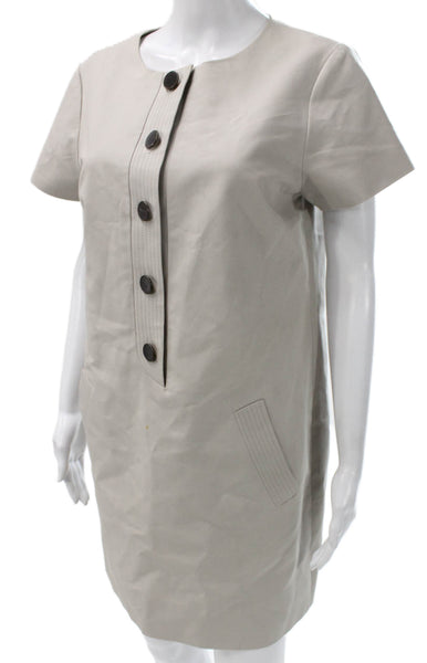 J Crew Womens Shift Dress Beige Round Neck Short Sleeve Polyester Blend Size 10