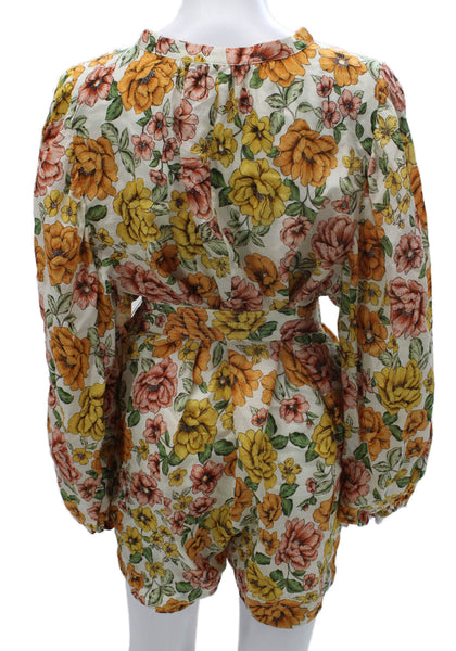 Kivari Women Romper Floral Multicolor Viscose Long Sleeve Button Size 12