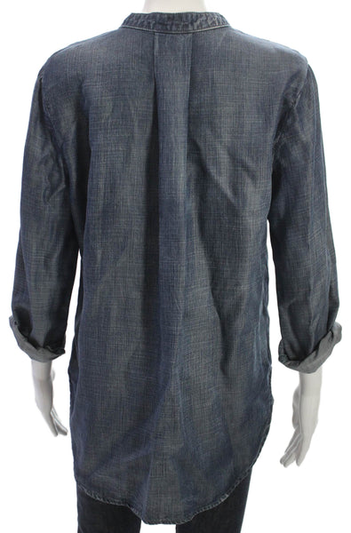 Cloth & Stone Women Tunic Blouse Henley Long Sleeve Blue Tencel Lyocell Size M