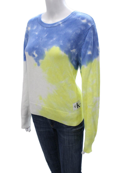 Calvin Klein Womens Tie Dye Cotton Pullover Sweater Crewneck Long Sleeve Size L