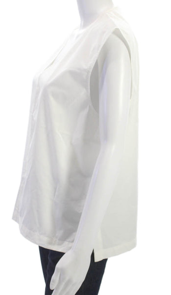 Kal Rieman Womens Sleeveless V-Neck Cotton Button Basic Blouse White Size M