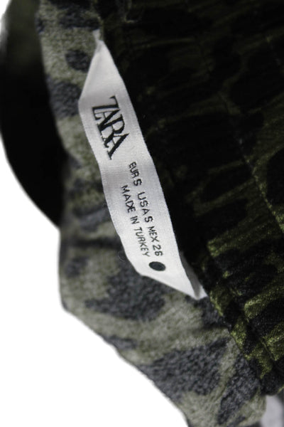 Zara Women Black Animal Print Viscose Hot Pants Drawstring Size S