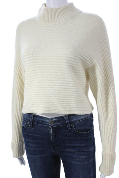 Intermix Womens Pullover Sweater Ivory Wool Mock Neck Long Sleeve Size S
