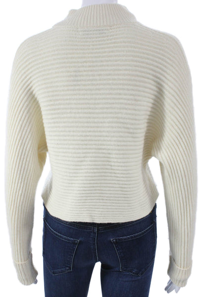 Intermix Womens Pullover Sweater Ivory Wool Mock Neck Long Sleeve Size S